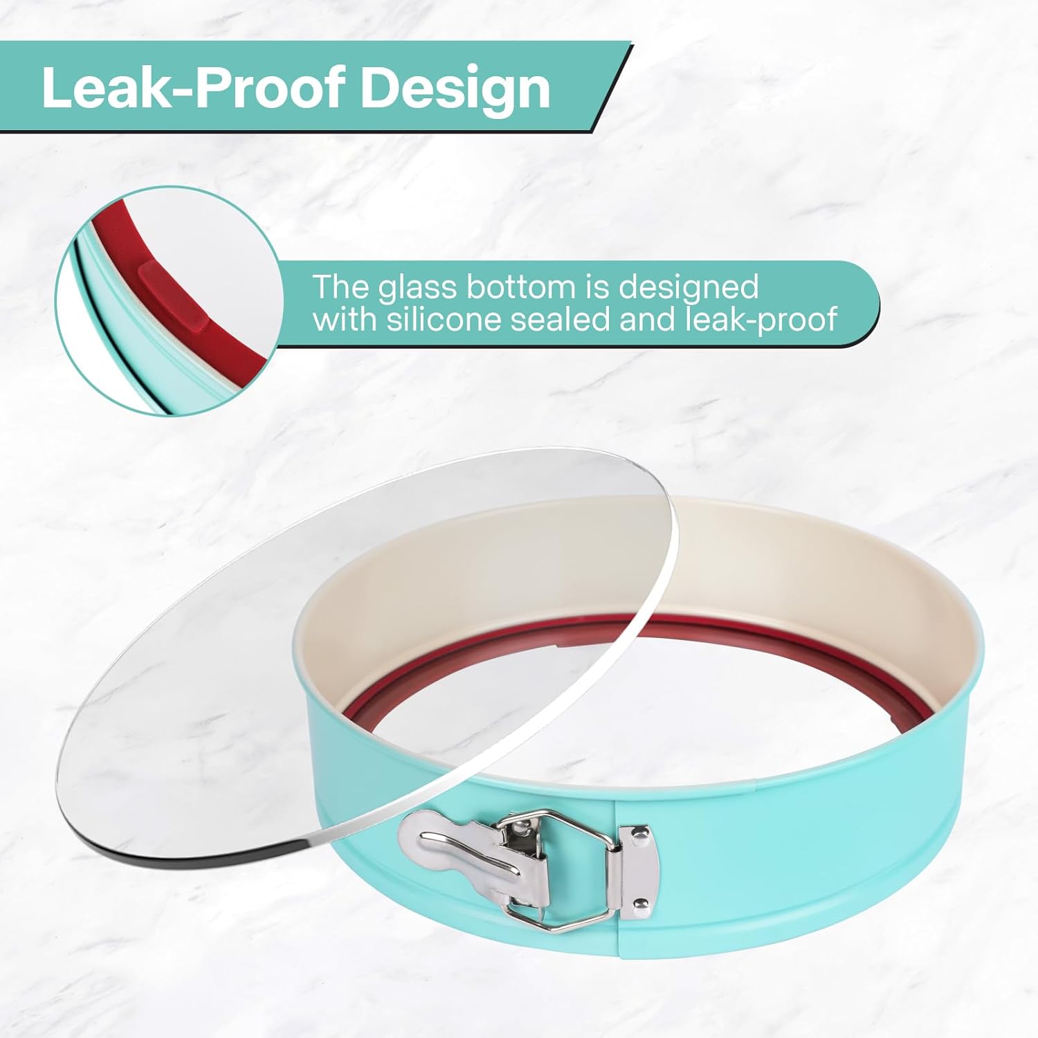 10-Inch Glass Bottom Springform Pan with Silicone Seal, Springform Pan 10 inch Nonstick,10In Cheesecake Pans Springform, Leak-Proof, Nontoxic & Oven-Safe - Image 4