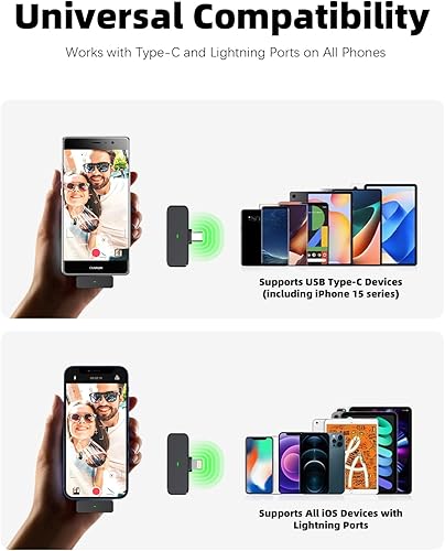 Miniatura 9 de Micrófono Lavalier inalámbrico para iPhone con cancelación de ruido, transmisión de 100 pies, duración de la batería de 18 horas, micrófono