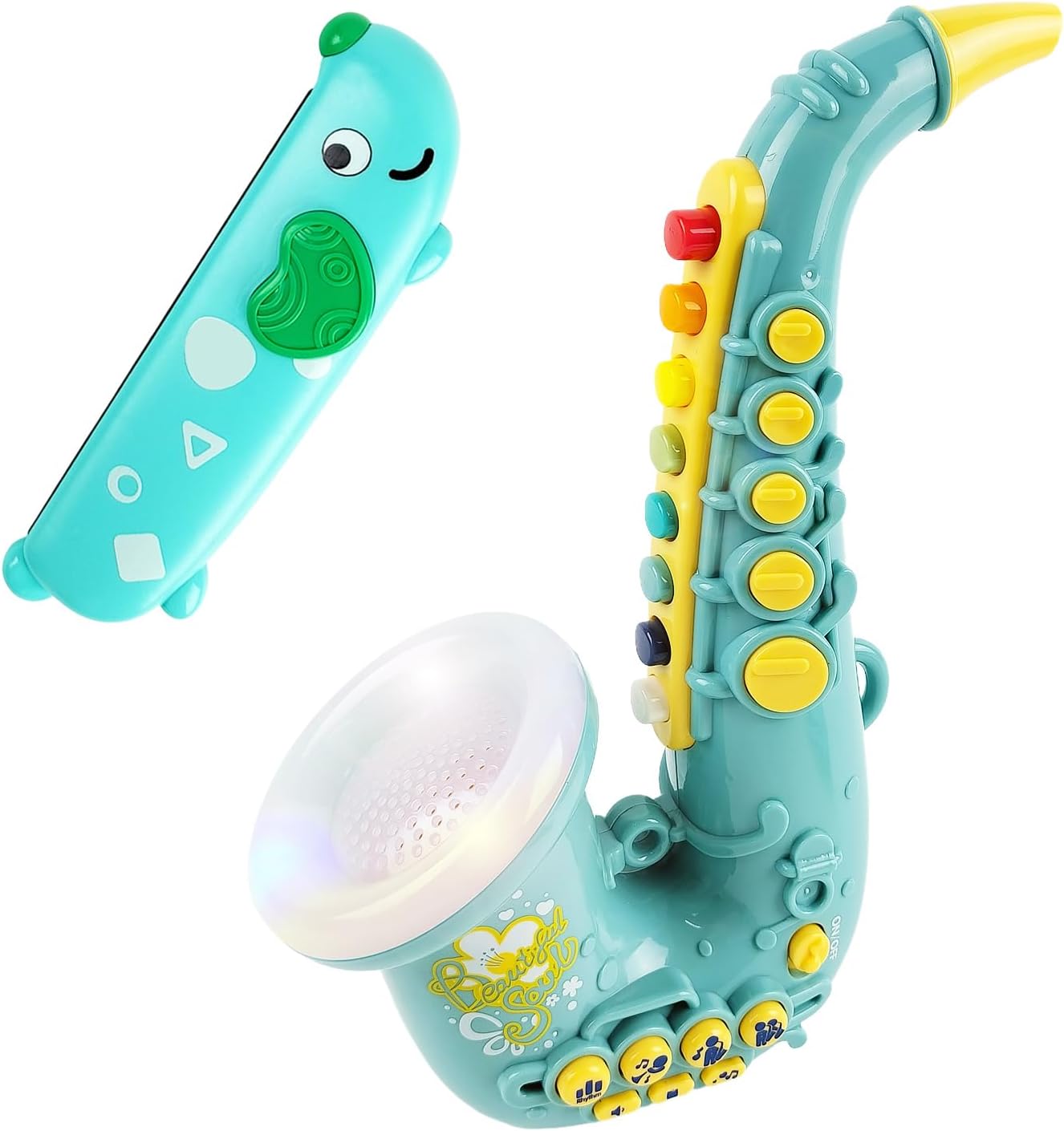 Toy Saxophone with Light & Sound, Toy Harmonica for Kids, Early Educational Toy Musical Instrument Toys for Toddlers Girls Boys Age 3+ (Green)