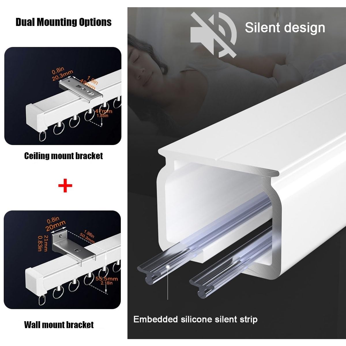 Binario per tenda in alluminio, montaggio a soffitto, 1 binario, capacità di carico 50 kg, 0,5/2/3/4/5/6/8 m, asta per tenda a parete, per soggiorno e camera da letto (2,9 m)