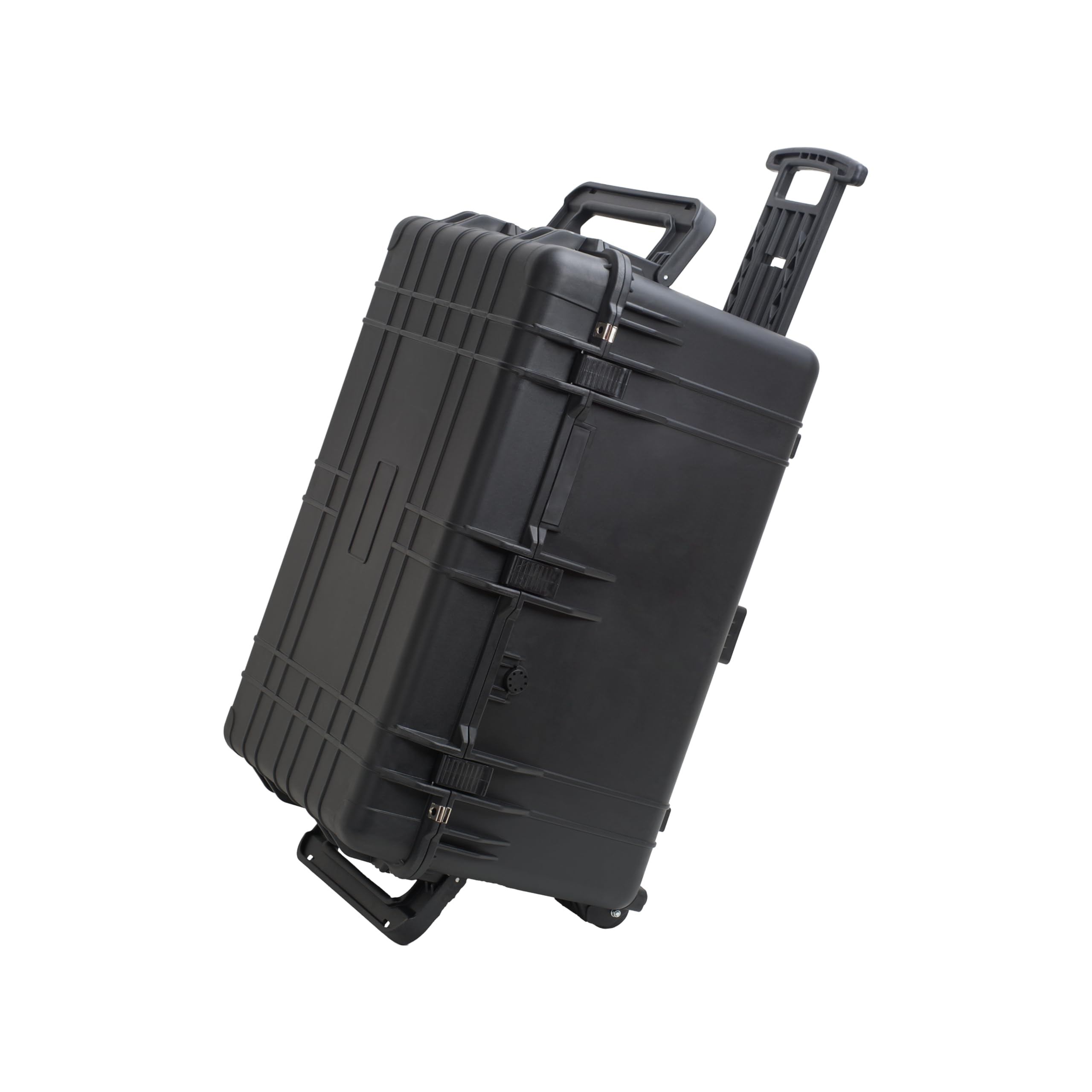 MEIJIA Portable Waterproof Protective Case,Hard Camera Case With Retractable Pull Handle And Rolling Wheels,Customizable Fit Foam Inserted,Elegant Black, 31.3" X24.21" X17.48"