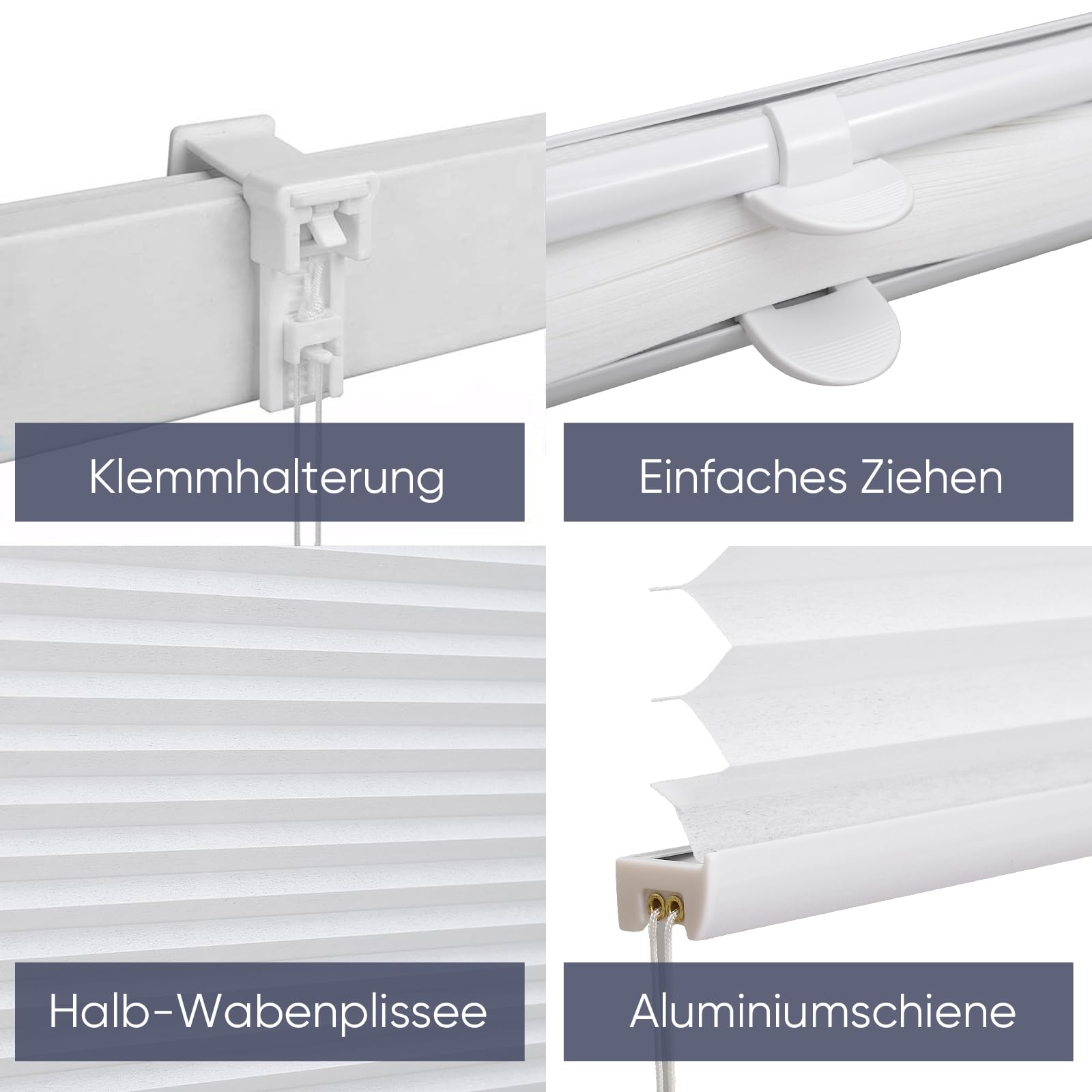 Sekey Plissees für Fenster ohne Bohren Blickdicht Plissee Klemmfix Nahtlos Elegant Halb-Wabenplissee – Bild 5