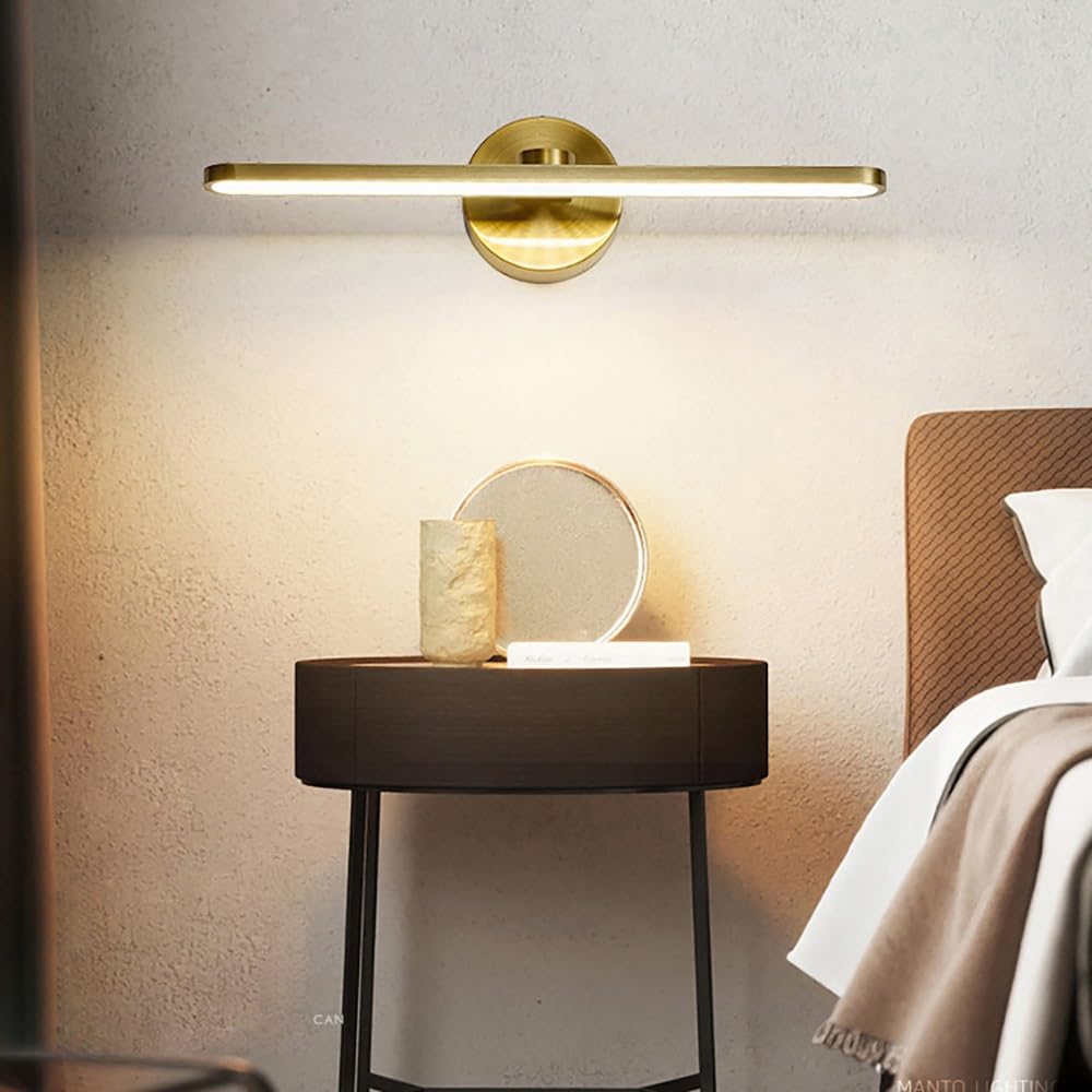 Lampada Specchio LED Moderna, Applique Bagno Orizzontale Minimalista Luce per Specchio Alluminio Lineare per Trucco Rasatura(Gold(4000K),50cm/19.68in)