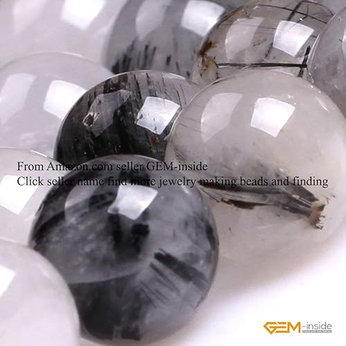 Miniatura 910 de GEM-Inside - Cuentas sueltas de piedra de lava negra natural de 0.315 in para hacer joyas, 15 pulgadas Cordierita de grado A