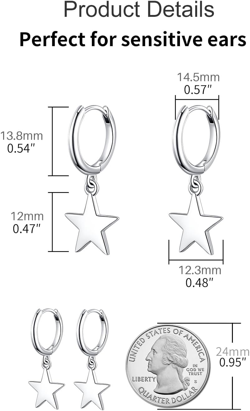 Silver Dangle Hoop Earrings for Women Girls Butterfly Cross Heart Spike Star Earrings Small Huggie Hoop Earrings Hypoallergenic Hoop Earrings Jewelry Gifts - Image 4