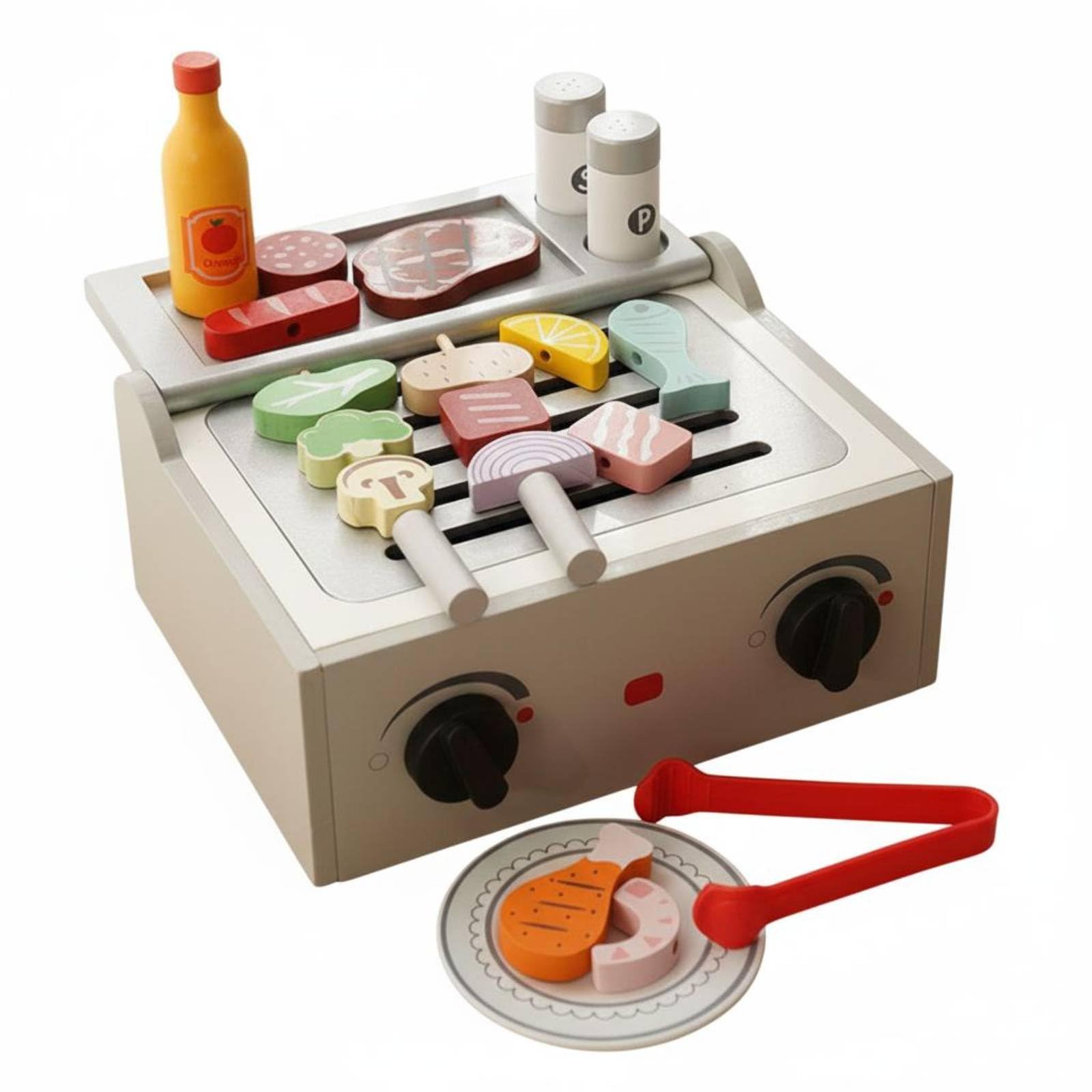Kinder Spielofen Holz Grillofen Küche Rollenspiel Set Backofen Kochherd Lernspielzeug Förderung Organisieren Stabil Langlebig für Vorschule Kindergarten Zuhause Geschenk