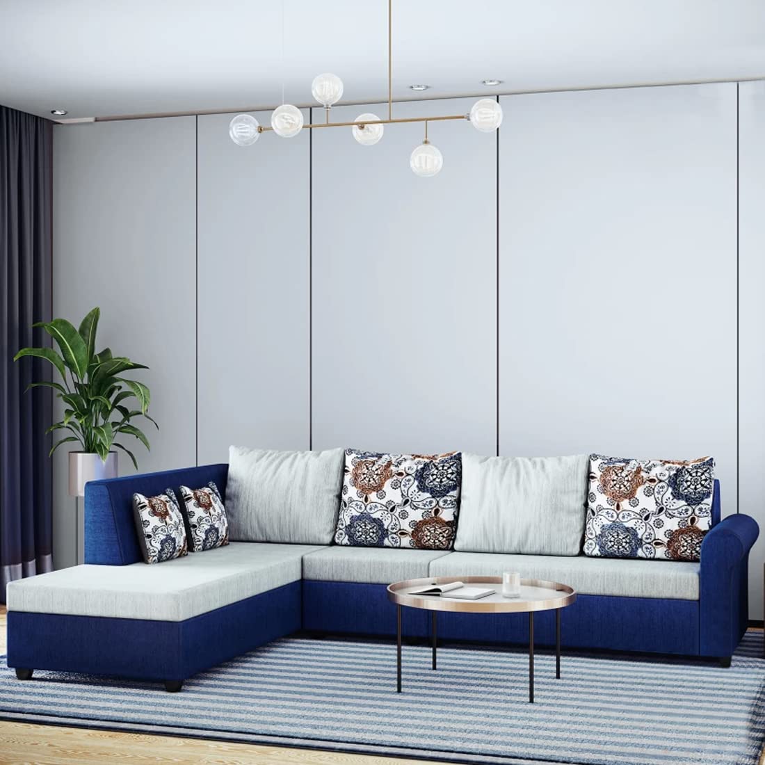 Prilona 6 Seater LHS Fabric L Shape Sofa Set (Light Grey