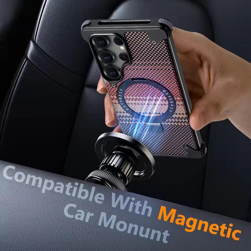Image of Bumper Case with Kickstand for Samsung Galaxy S-Series Ultra Case Compatible with Wireless Charging | Luxury Aluminum Armor (Kevlar - Multi, Samsung Galaxy S24 Ultra)