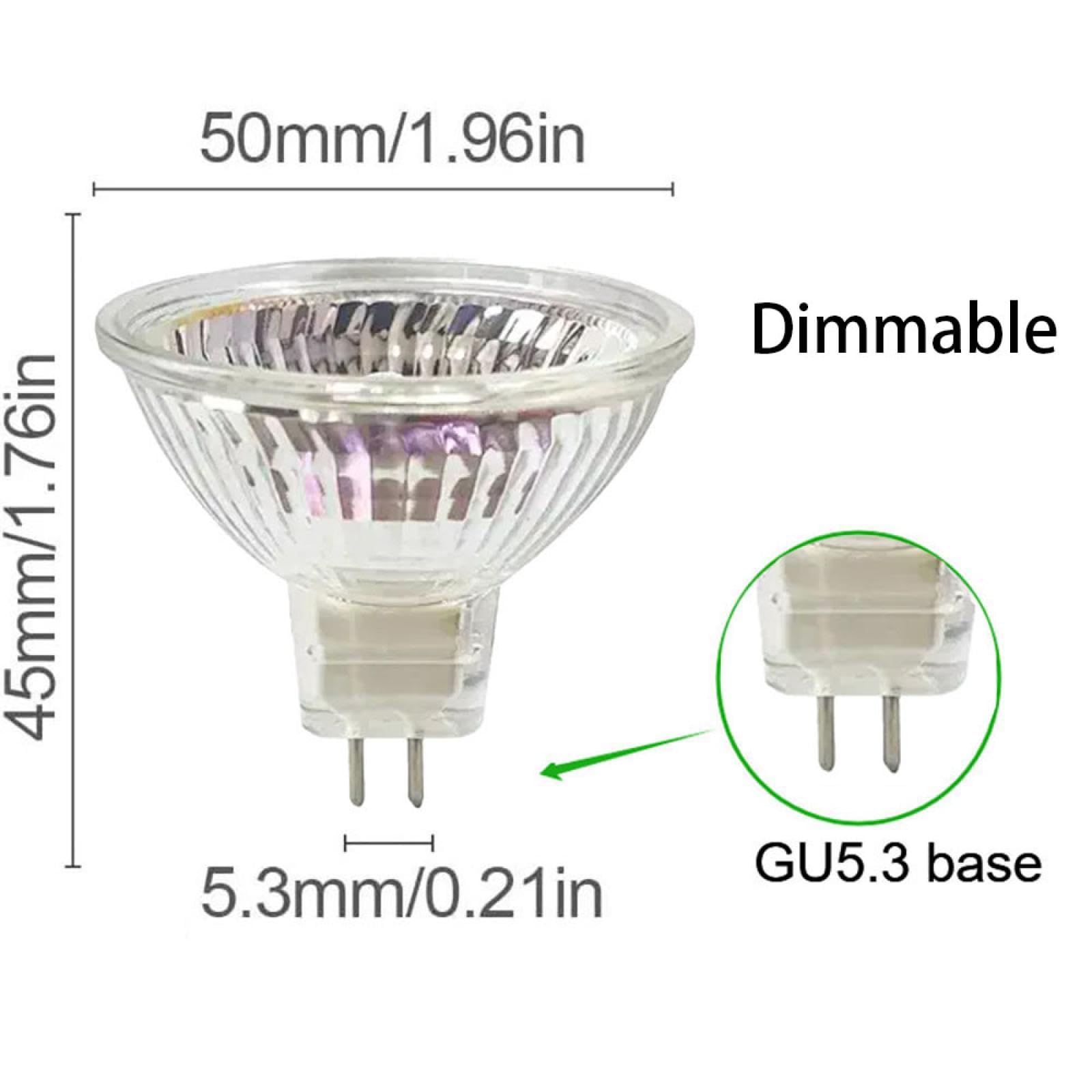 MR16 220V 20W Bombilla halógena 2 pines GU5.3 Base Bombilla foco MR16 50W Bombillas Halogenas 2700K Blanco cálido regulable 10PCS 10W
