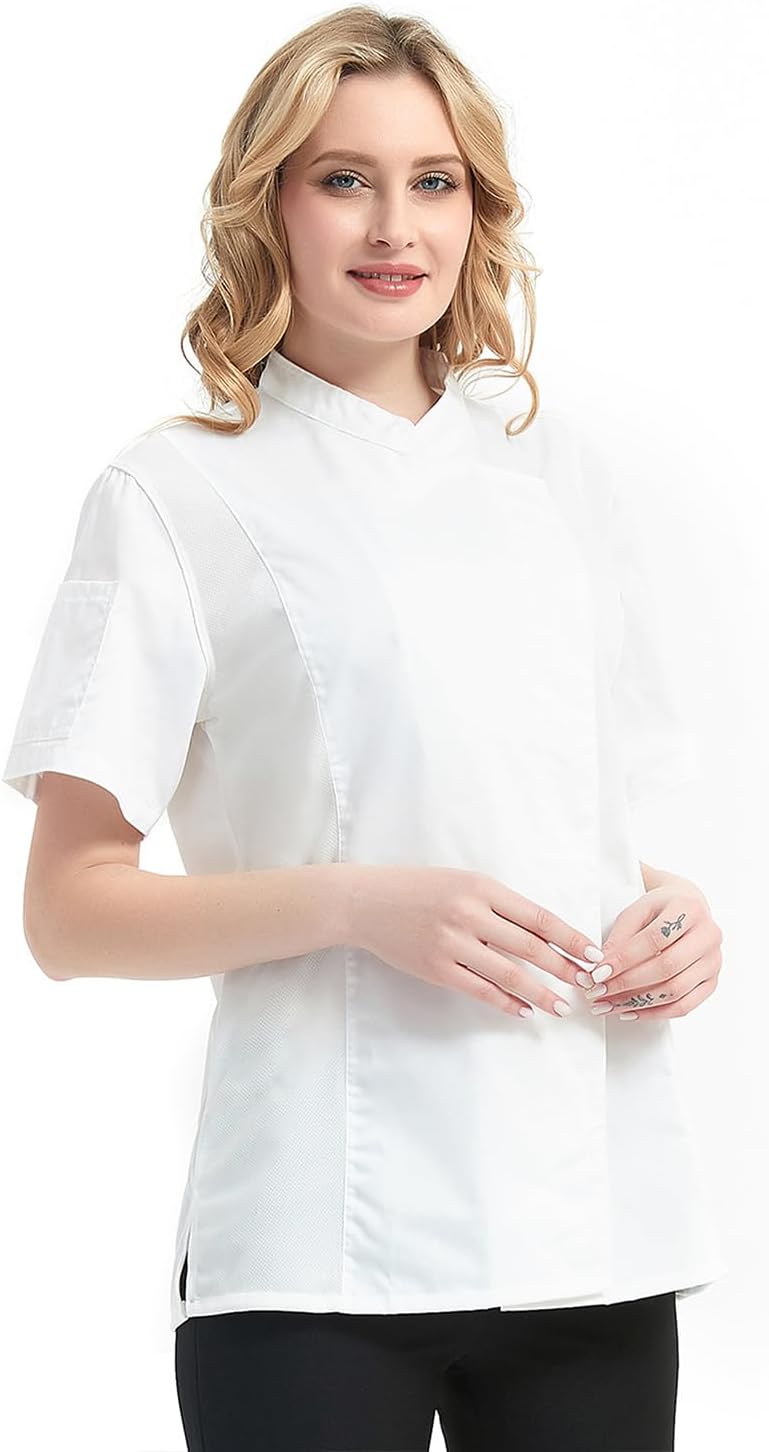 TopTie Women's Chef Coat Short Sleeve Chef Jacket - Image 3