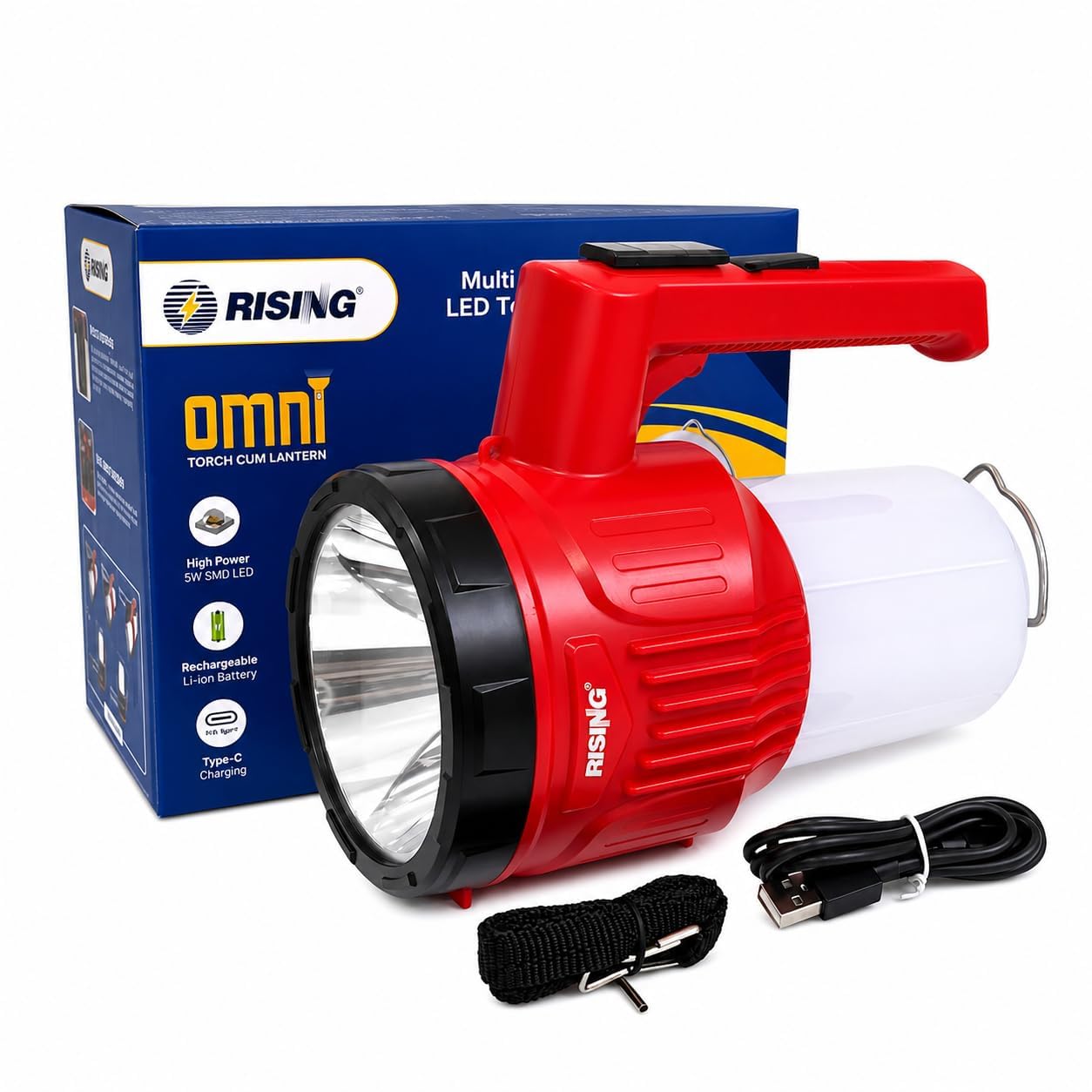 RISING Omni 2 in 1 Rechargeable LED Torch & Emergency Lantern | 2200mAh Li-ion Battery | 3 Front Light Modes and 2 Lantern Modes | Type-C Charging-image-26