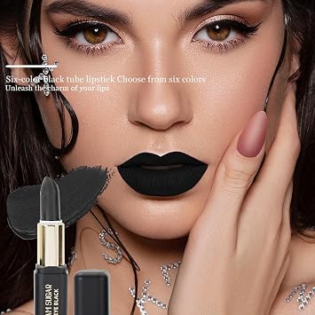 Black Matte Lipstick for Halloween Gothic Cosplay Makeup, Non-Stick Cup Velvet Waterproof and Long Lasting Lip Gloss Matte Lipstick (Black 06)