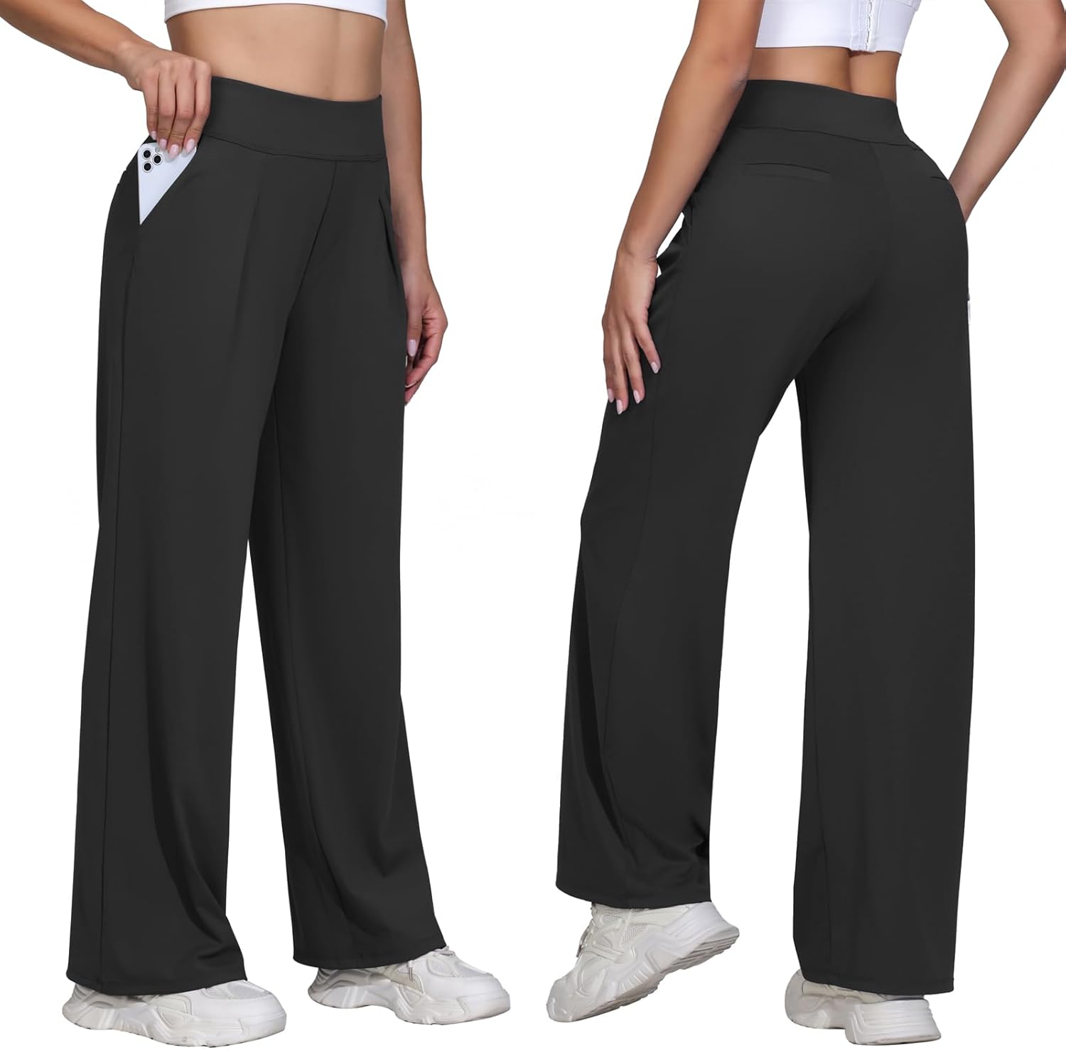 Wide Leg Dress Pants Women Yoga Athletic Sweatpants High Waisted with Pockets Stretch Work Trousers Casual Slacks - Image 2
