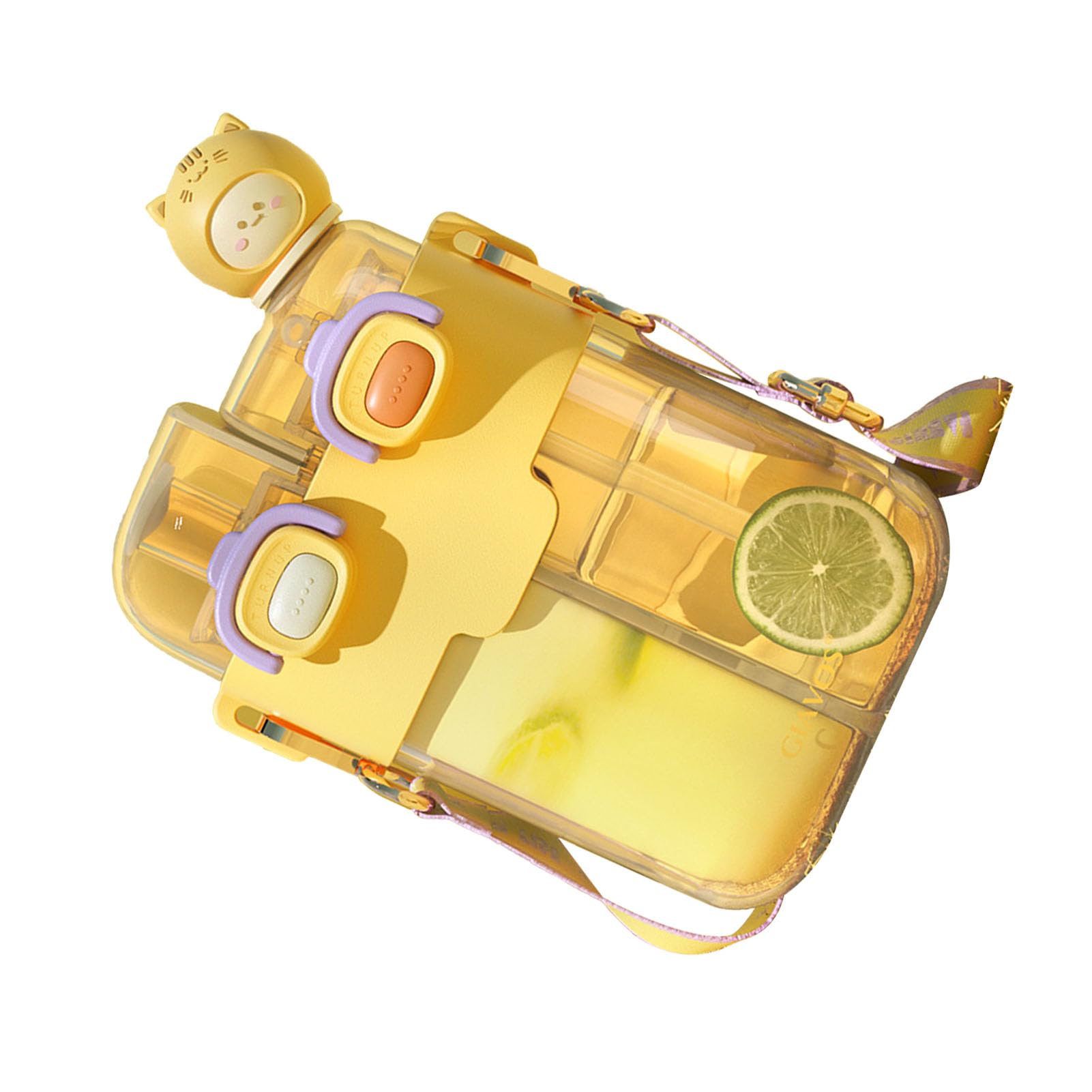 Kawaii Water Bottle Fashion Plastic Double Drinking Water Bottle with Straw Adjustable Strap for Outdoor Sports Travel Lime Green 530ml (Vitality Yellow 780ml)