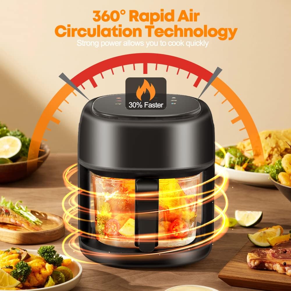 Friggitrice ad aria forno oilless con 8 preset rapida circolazione dellaria, capacità 4,5 litri, controllo touch LED, friggitrici ad aria di cottura visibile, nero Friggitrice ad aria forno oilless con 8 preset rapida circolazione dellaria, capacità 4,5 litri, controllo touch LED, friggitrici ad aria di cottura visibile, nero