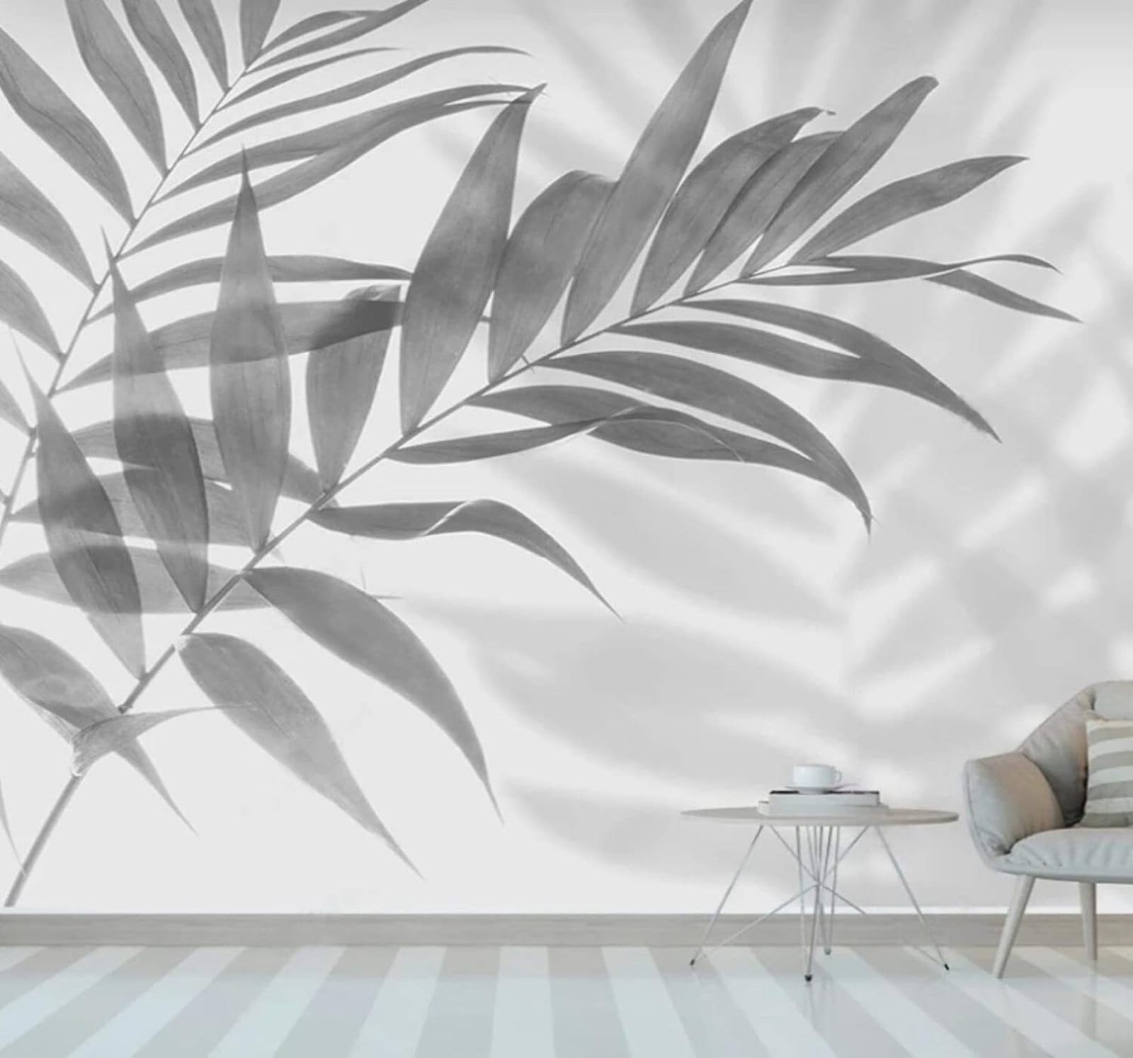 Wallpaper-3D-Xlm 300Cm×210Cm(B×H) Minimalist Grey Plants Leaves Art 3D Wallpaper Easy Install Feature Office Living Room Sofa Bedroom Tv Background Wall Decoration-300Cm×210Cm