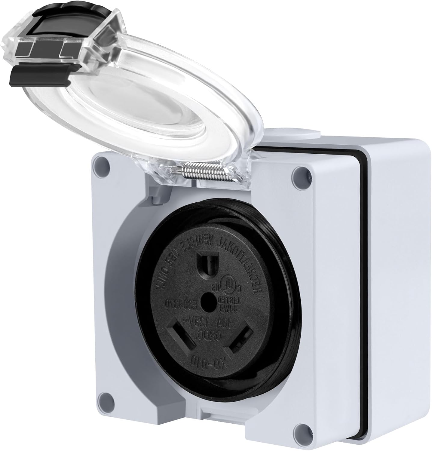 30Amp RV Power Outlet Box,NEMA TT-30R Receptacle 125Volt,Outdoor dustproof and Weatherproof for RV, Electric Vehicle, Generator, ETL Listed.