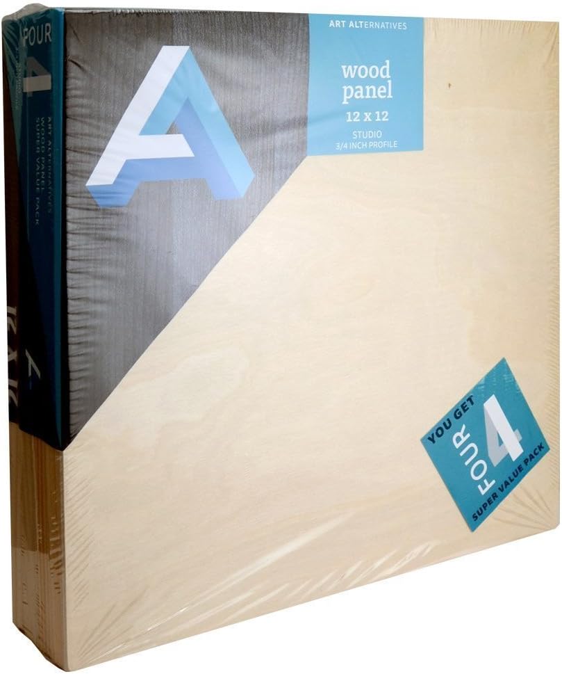 ART ALTERNATIVESClassic Wood Panel Value Pack, Studio, .75" Profile, 12" x 12", 4/Pkg.
