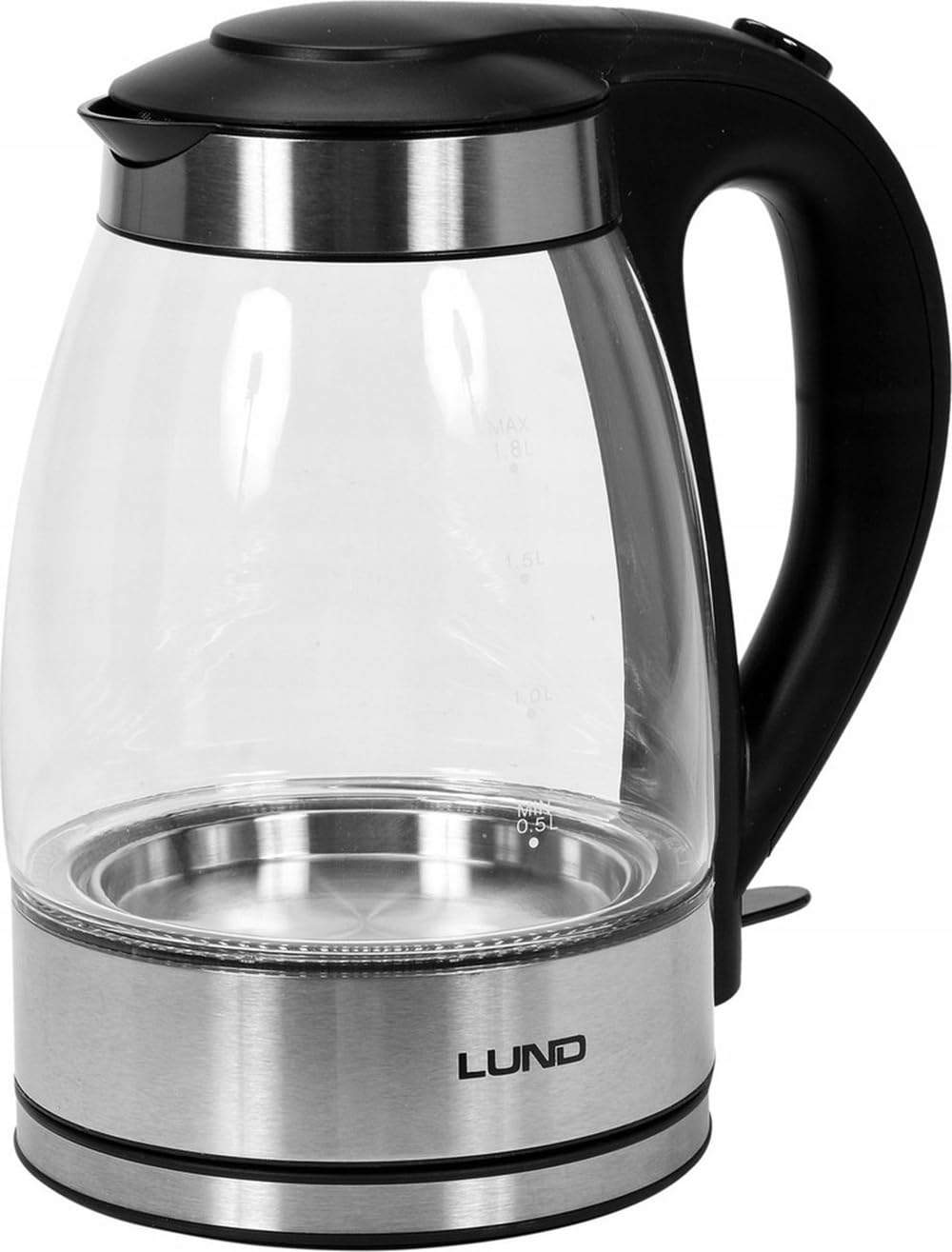 Lund bollitore in vetro con LED - Filtro - Sicurezza contro la cottura a secco - Acciaio inox - 1,8L - 2200W - 68172 - Argento/Nero