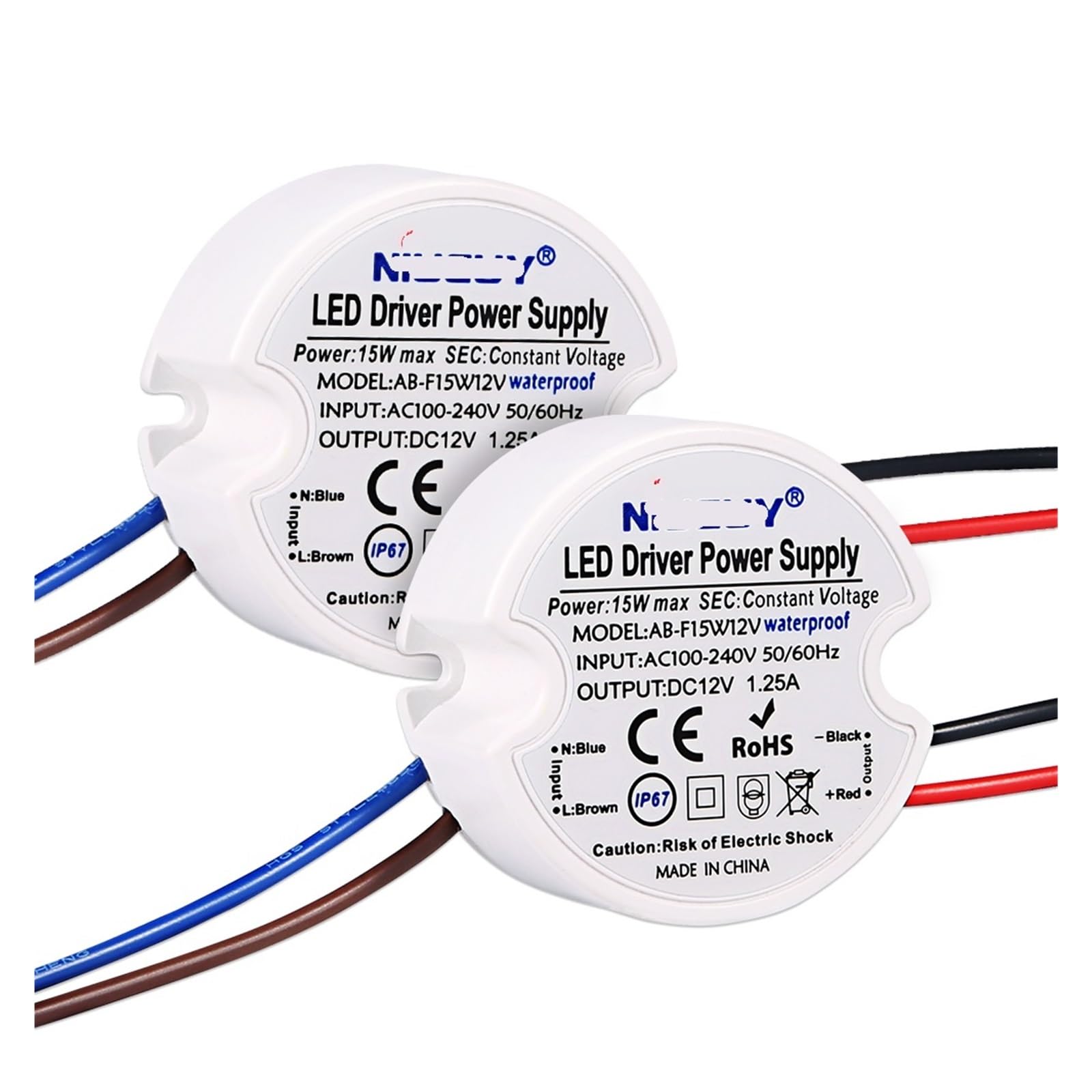 2 uds Controlador LED DC12V IP67 luz Exterior Transformador de iluminación Impermeable Fuente de alimentación de 12V Fuente de alimentación de Tira LED de 15W