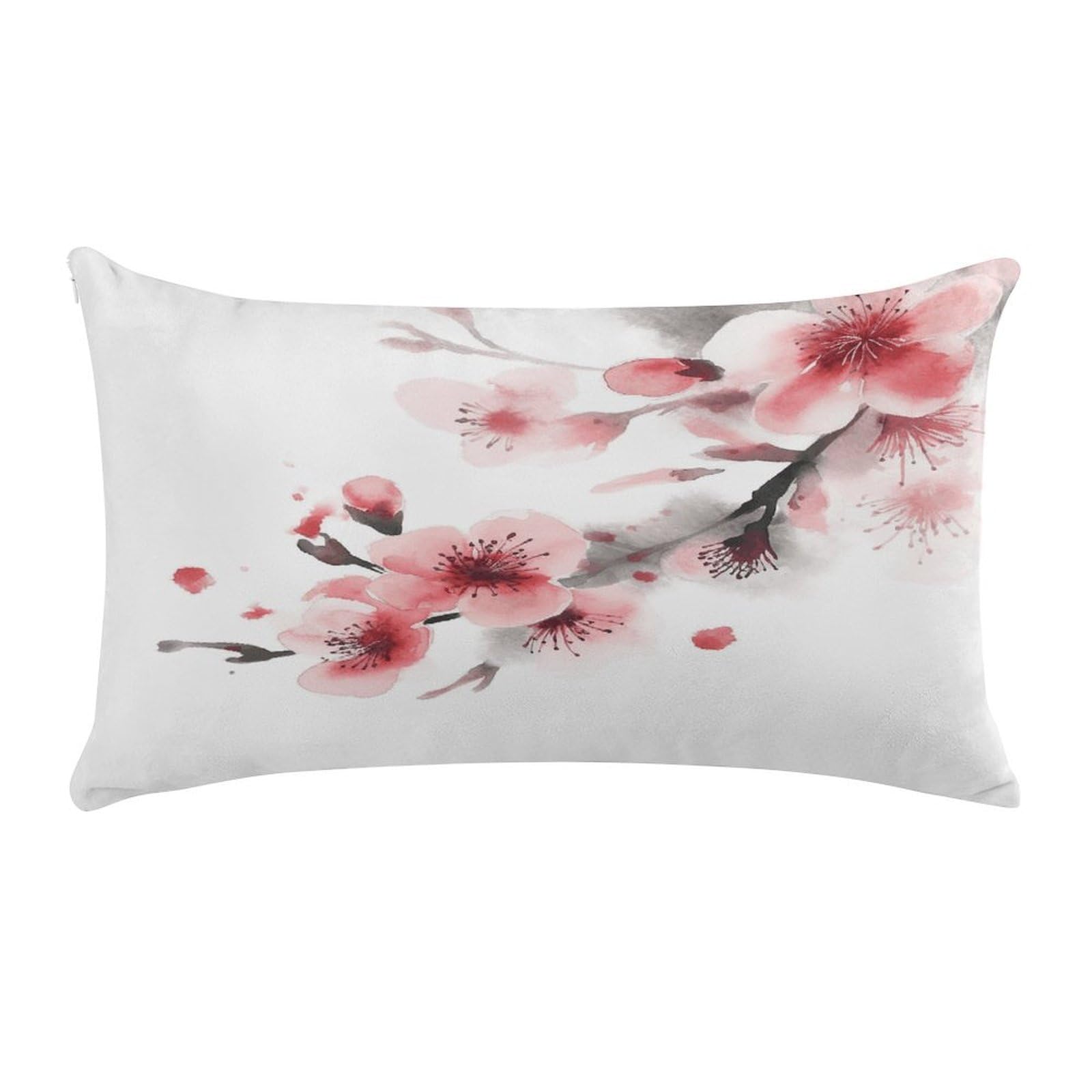 Asian Watercolor Pink Cherry Florals Pillow Cover Super Soft Pillowcase Luxury Cozy Fuzzy Velvet Pillow Shams Breathable Standard Pillow Cases with Zipper Wrinkle-Free Pillow Cover 12 "×20 "