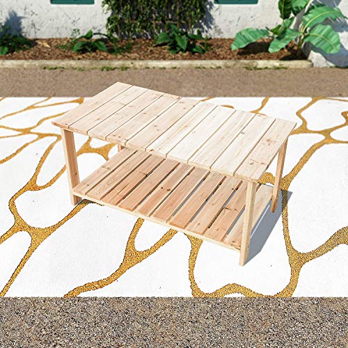 Patiofestival Outdoor Coffee Table Buffet Bar Storage Console Patio Furniture With 2-Shelf Storage Organizer,Rectangular Adirondack Side Table W/Natural Finish #TOP13