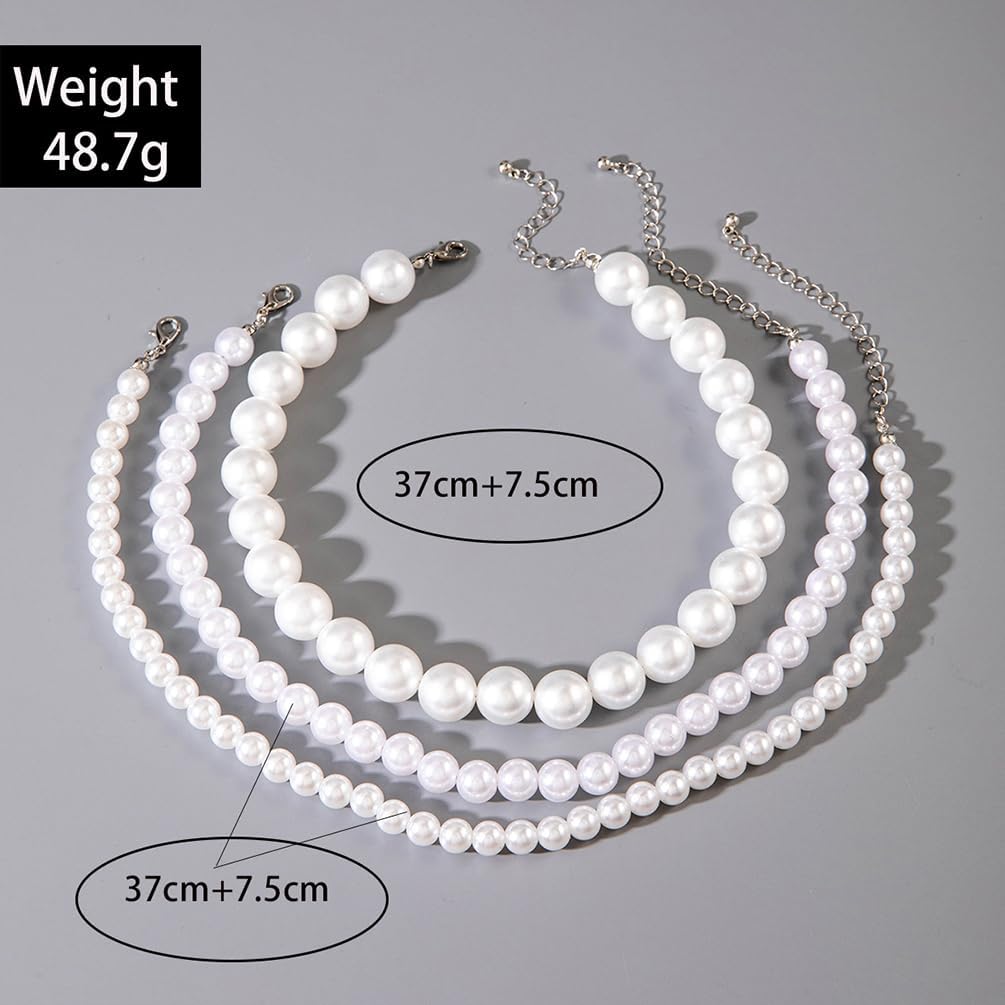 Layered Boho Chunky Pearl Choker Necklace for Women, Bohemia Vintage Thick Round Oval Pearls Pendant Chain Necklace Exquisite Party Prom Y2k Jewelry - Image 2