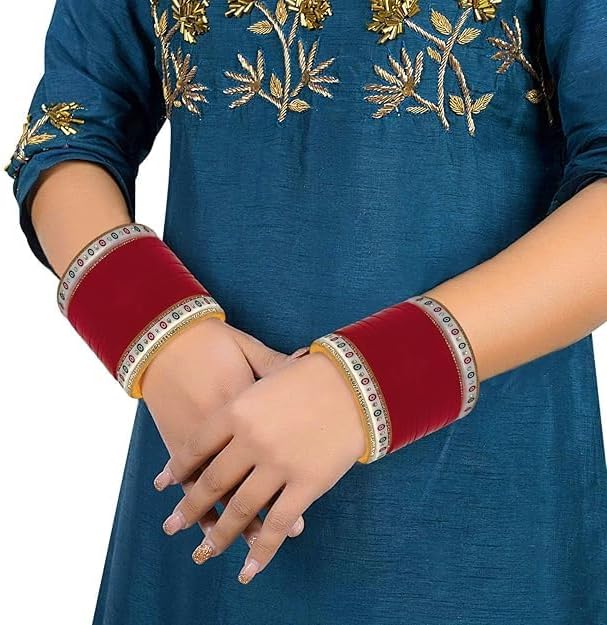 Bridal Punjabi Chuda Bangle Set for Women's (Set of 1) Maroon By The Great Indian Store