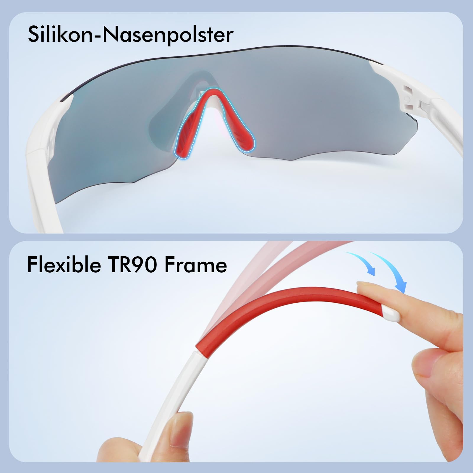 Fahrradbrille Selbsttönend für Damen Herren, Photochrome Radsportbrille Sportbrille mit UV400 Schutz TR90 Ultraleichter Rahmenlose Sonnenbrille