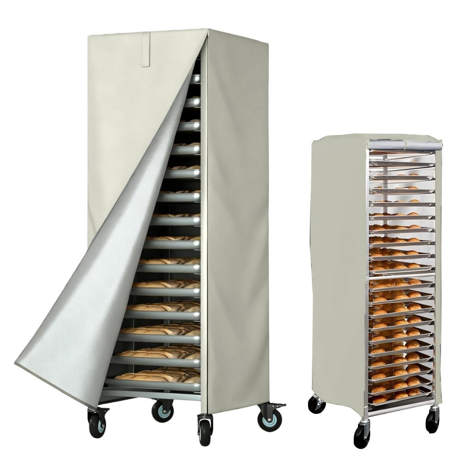 Housse de protection pour étagère à pain imperméable anti-poussière, avec fermeture éclair pour 20 niveaux – Tissu Oxford 420D aéré, usage professionnel boulangerie restaurant (Beige)