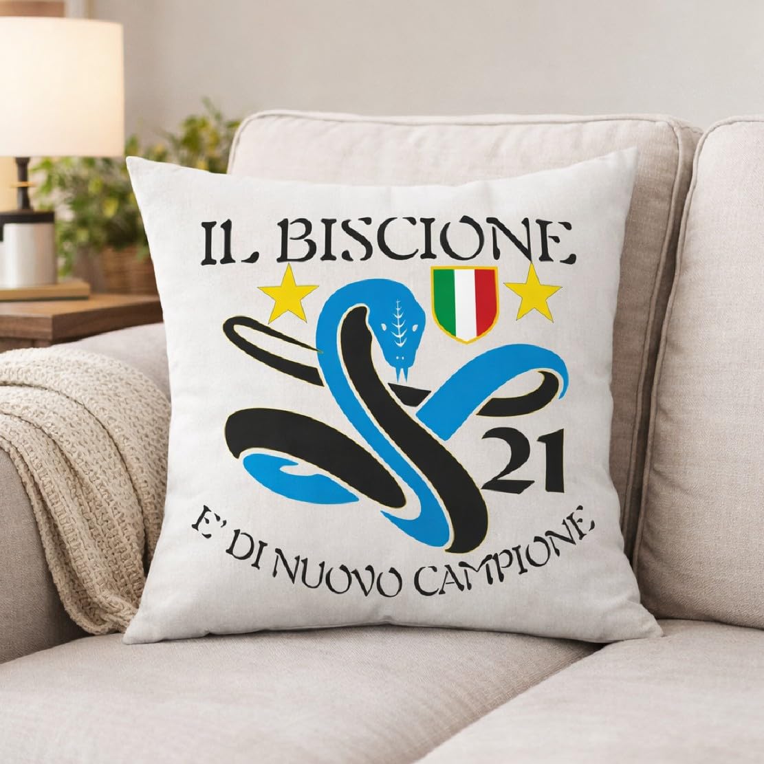 Cuscino Calcio Scudetto Inter-Nazionale Campioni D'Italia 2025/2026 21 Scudetti Seconda Stella 38x38 cm