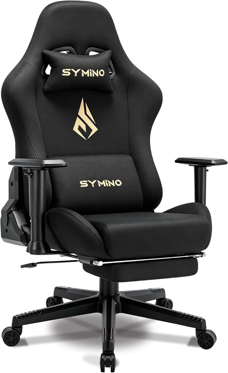Symino Gaming Chair, High Back Ergonomic Office Chair with 2D Adjustable Armrests, 150° Recline, Breathable Faux Suede, Adjustable Headrest & Footrest for Home Office