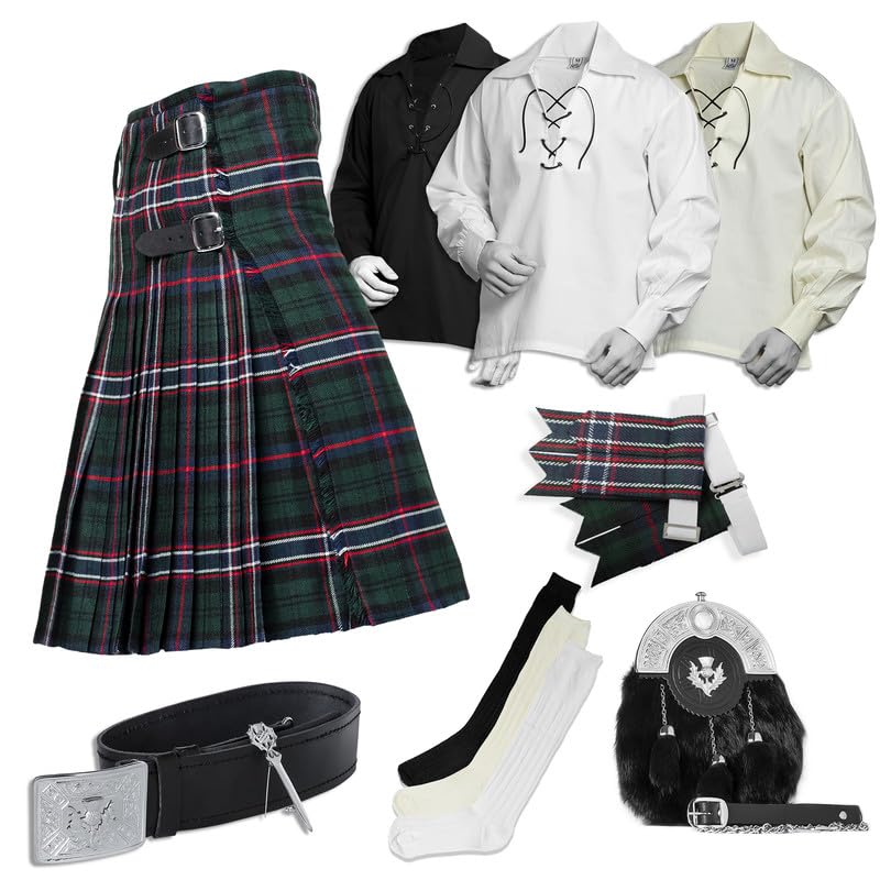 BELGLY Scottish Kilt for Men - 08 Pcs Kilt Accessories for Men, Scottish Outfit, Scottish National 50''