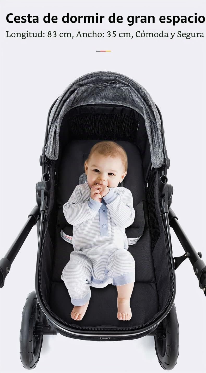 YAZOCO Carrito Bebe 3 en 1 Colapso Silla de Paseo Multifuncional Vista Alta Accesorios Cómodos Para Asientos (Gris)