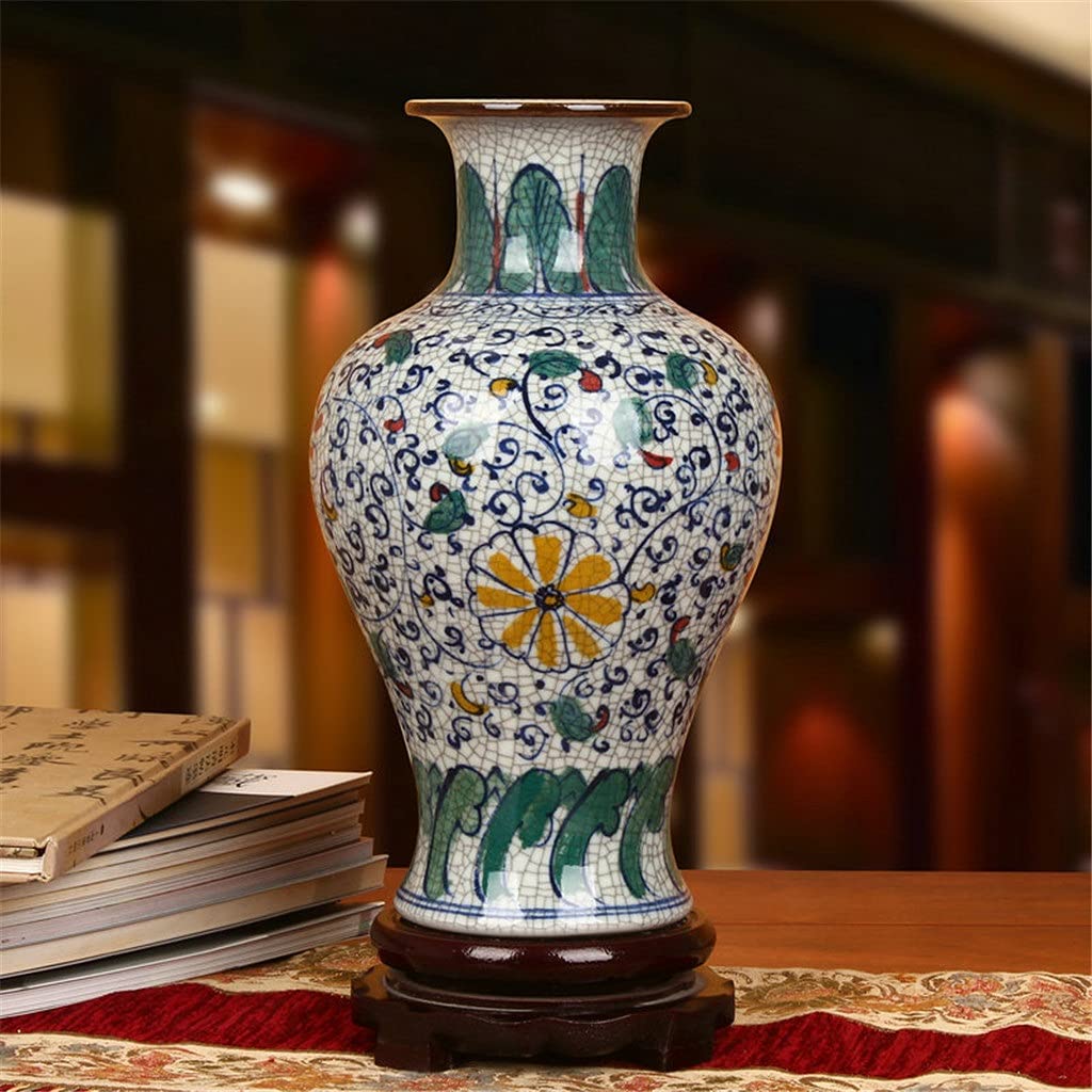 asdchZen Classical Hand-Painted Colorful Cracked Glaze Blue And White Porcelain Vase Handicraft Decoration,D-B