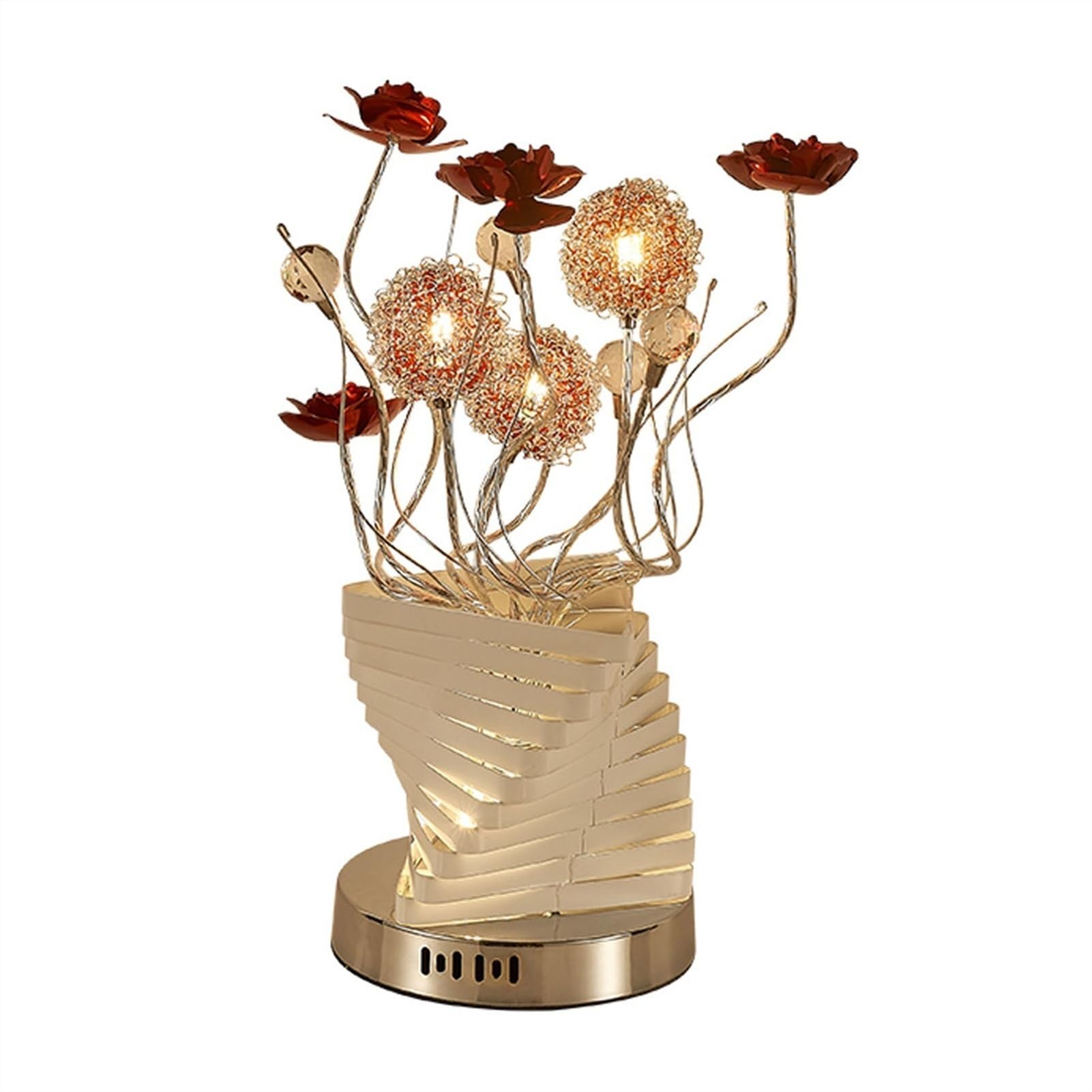 Lampade da Comodino Lampada da tavolo decorativa in vaso di metallo con fiori e sfera di cristallo Lampada da comodino for camera da letto Lampada da tavolo decorativa for camera da letto soggiorno, a
