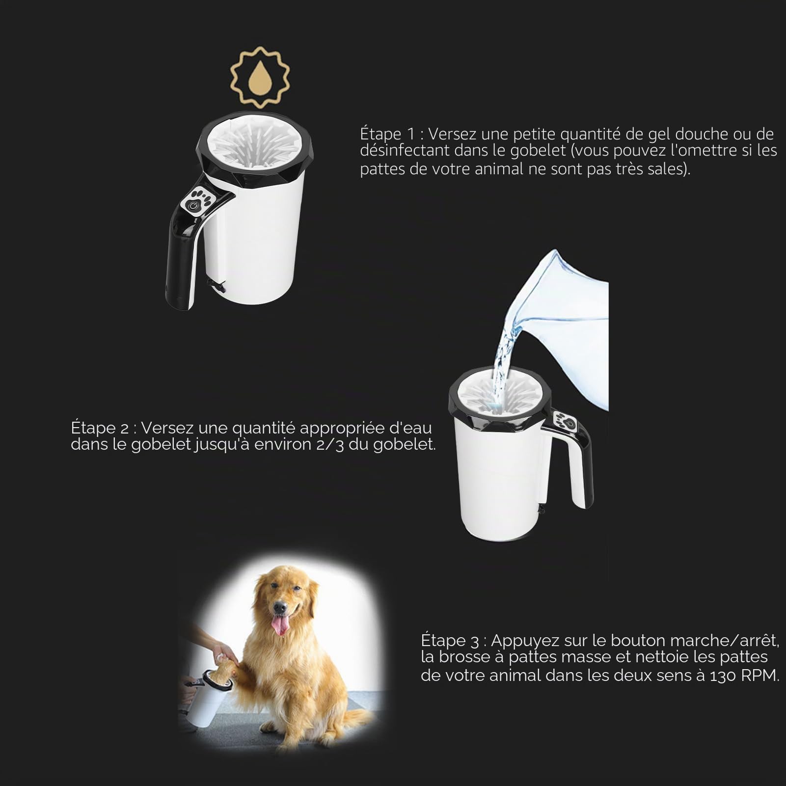 Nettoyeur Automatique de Pattes de Chien, Nettoyeur de Pattes de Chien Rechargeable, Nettoyeur de Pattes Multifonctions, Nettoyeur de Pattes Boueuses, Poils en Silicone