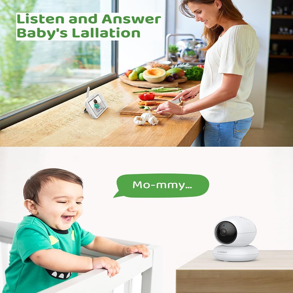SANNCE Vigilabebés con cámara y luz nocturna – Pantalla 720P 5,5 pulgadas 1080P Baby Monitor 5000 mAh batería con alarma de temperatura, apagón, PTZ, visión nocturna por infrarrojos, recordatorio de