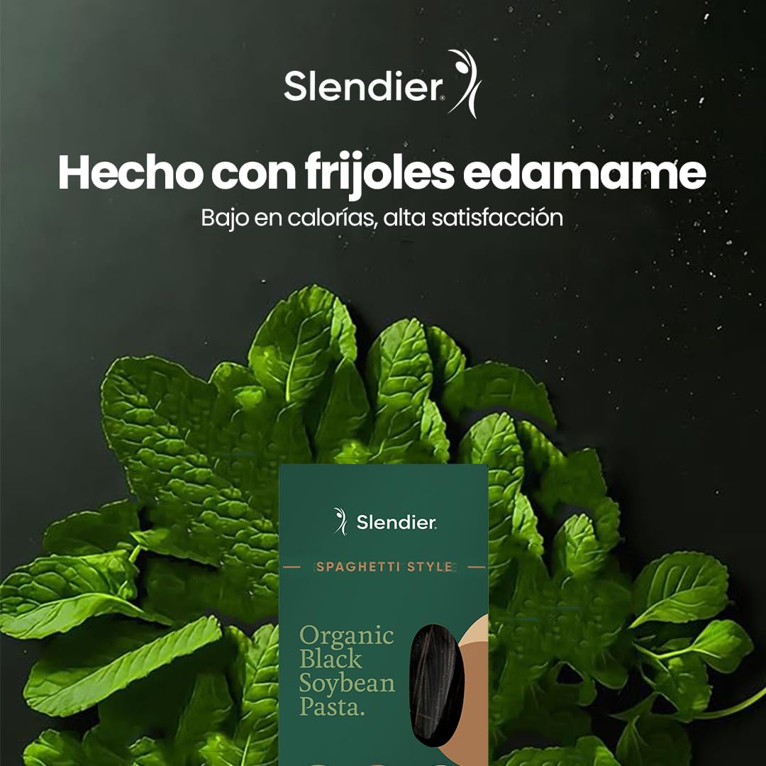 Slendier - Espaguetis de soja negra orgánicos | Pasta de soja negra | Vegana y sin gluten | Alta en proteínas y baja en carbohidratos | Sin aditivos | Proteína vegetal | Cetogénica