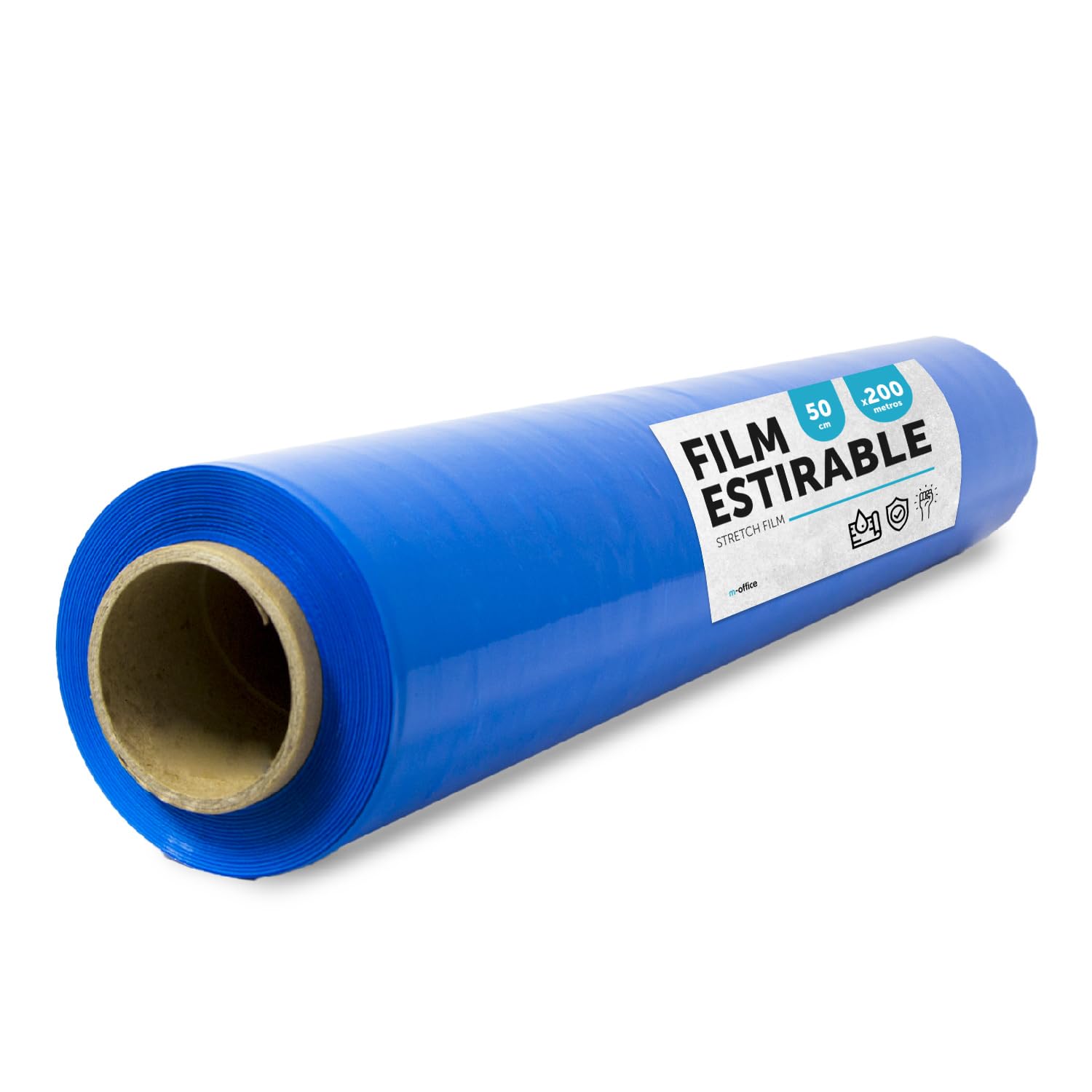 Film Azul para Embalar, Plástico Cubretodo, Film color Azul para Embalaje de Cajas de Mudanzas, Proteger Muebles y Envíos, Medidas 50 cm x 200 m estirables · m-office (Azul, 1 ud)