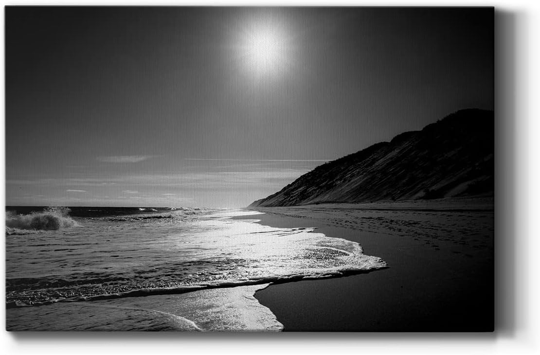 Renditions Gallery Canvas Prints Wall Art Landscape Nature Black White Lake Artwork,Evening Dock,Ready to Hang, 27''x 18'', Made in America