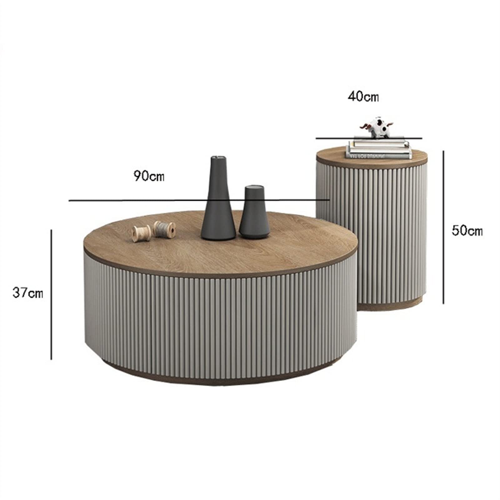 JGS® Ronde Salontafelset Van 2 Voor De Woonkamer, Moderne Ronde Salontafel Met Zwart Metalen Frame Salontafel Cocktailtafels Bijzettafel Voor Woonkamer Slaapkamer Vintage Bruin