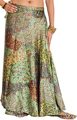 Wrap-Around Long Skirt with Printed Flowers - Satin