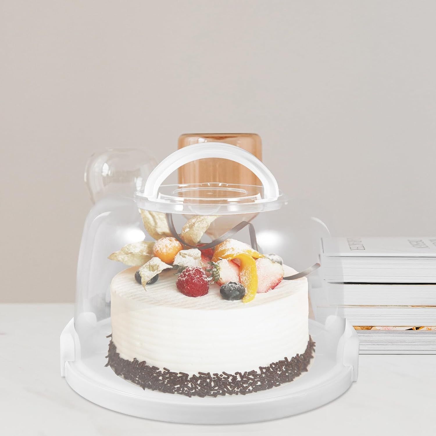 Reusable Cake Carrier Box with Lid and Folding Handle Portable Food-safe Storage for Birthday Cakes Pies Cupcakes Pastries for Picnics Parties Outdoor Use and Kitchen Organization