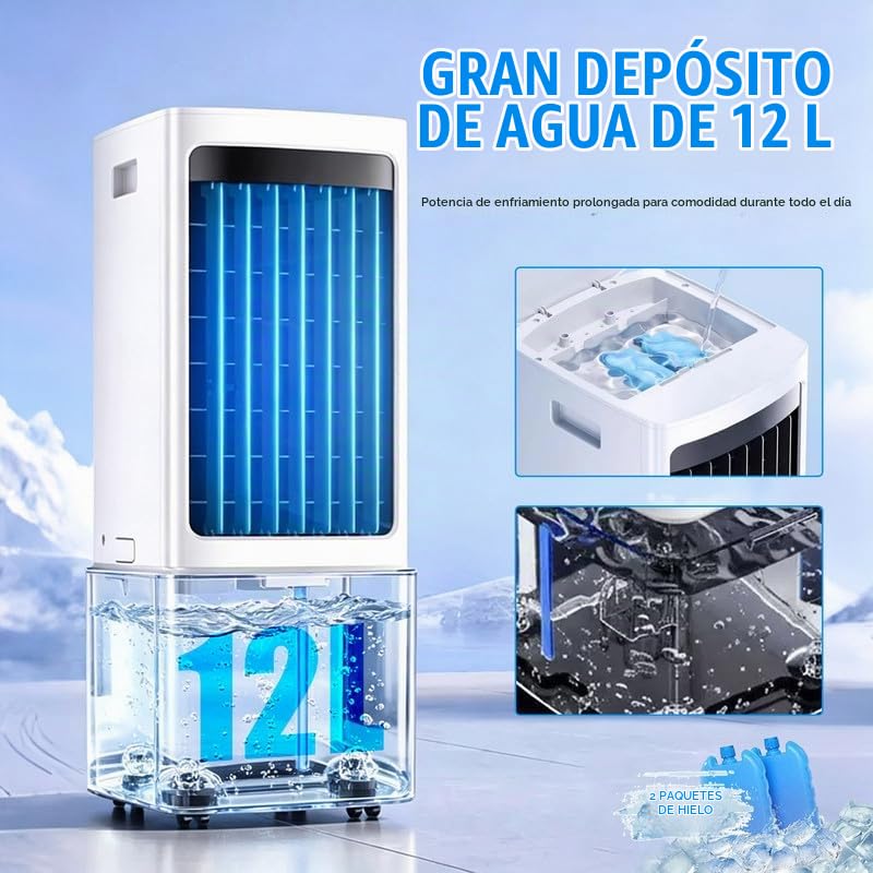 12L Enfriador De Aire PortáTil, 3 Velocidades, Aire Acondicionado PortáTil con Control Remoto, Temporizador De 7,5h, DepóSito De Agua ExtraíBle, Climatizador Evaporativo para Casa Oficina
