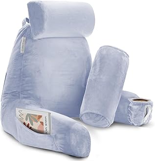Clara Clark Reading Pillow with Shredded Memory Foam Includes 2 Neck and Lumber Support Pillows, Designed for Sitting Up in Bed and Couch, Back and Arms Adjustable Support for Adults & Teens, Ice Blue