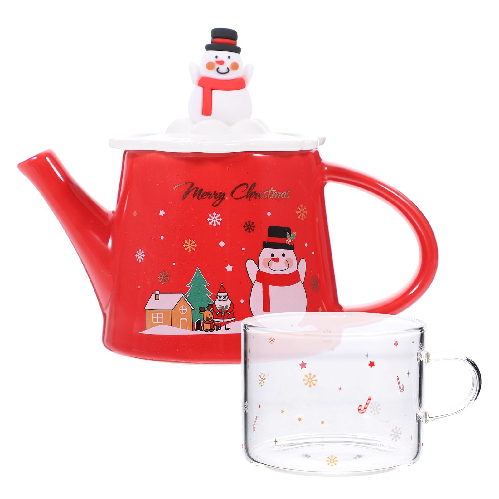 Tetera de cerámica roja de 500ml y taza: juego de té navideño elegante