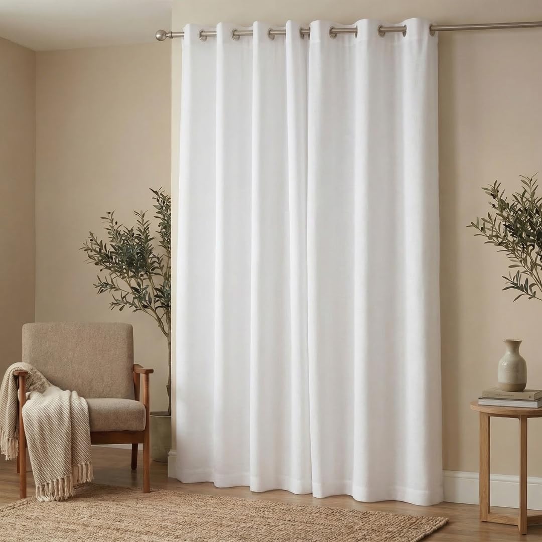 Urban Villa Cotton Curtains Long Durable Grommet with 2 Panels 96 Length 52 Width Inches White Color|Sheer Backdrop Window Curtain|Livingroom|Bedroom|Kitchen Decor Soft Pre-Washed Semi Black-Out