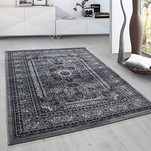 HomebyHome Vintage Teppich 200x300 cm (200 x 290 cm) Orientalischer Teppich Kurzflor - Orient Teppich Grau für Wohnzimmer, Esszimmer, Flur und Schlafzimmer - Klassicher Teppich mit Oeko-TEX