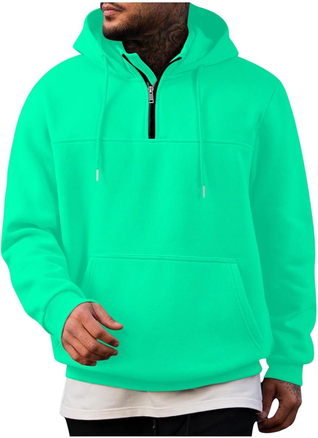 Mens Quarter Zip Pullover Hoodies Fall Winter Fleece Oversized Sweatshirt Casual Zip Up Big and Tall Hoodie Sweater